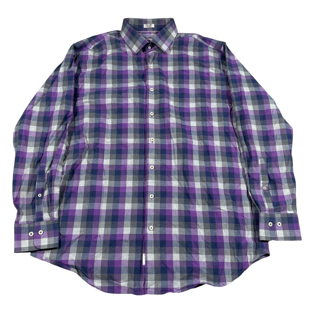 Peter Millar Button Down Shirt Mens XL Purple Plaid Long Sleeve Cotton Casual